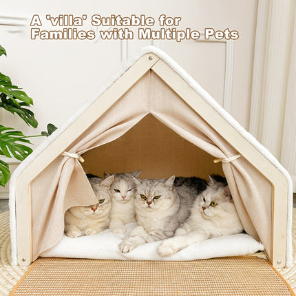 Cat Tent House Semi Enclosed Nest Cat Bed Scratch Board Indoor Kitten Shelter