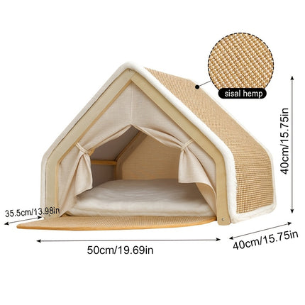 Cat Tent House Semi Enclosed Nest Cat Bed Scratch Board Indoor Kitten Shelter