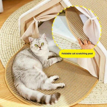Cat Tent House Semi Enclosed Nest Cat Bed Scratch Board Indoor Kitten Shelter
