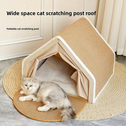 Cat Tent House Semi Enclosed Nest Cat Bed Scratch Board Indoor Kitten Shelter