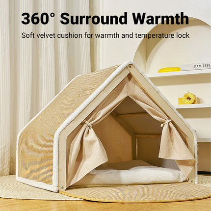Cat Tent House Semi Enclosed Nest Cat Bed Scratch Board Indoor Kitten Shelter