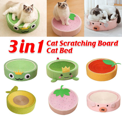 Cat Scratching Board Bed 3 in 1 Round Large Durable Pet Toy Furniture Protector