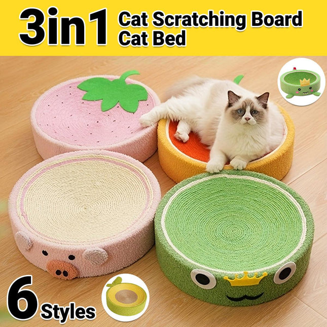Cat Scratching Board Bed 3 in 1 Round Large Durable Pet Toy Furniture Protector