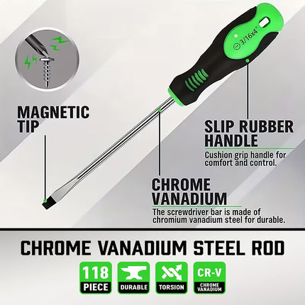 118pc Screwdriver Set Chrome Vanadium Steel Precision Bits Magnetic Rack Repair