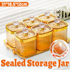 6PCS Sealed Storage Jar Set with Tray Amber Tinted Lids for Kitchen Pantry