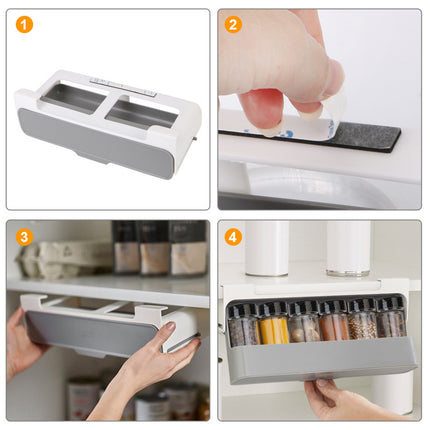 Wall Mounted Spice Container Rack Adjustable Seasoning Storage Box Set Use