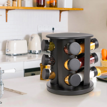Stainless Steel 9-Hole Spice Jar Set with Round Rack Seasoning Container Durable