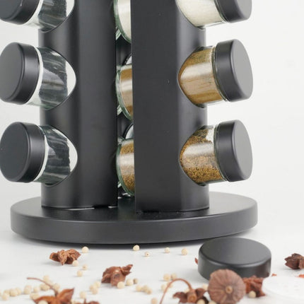 Stainless Steel 9-Hole Spice Jar Set with Round Rack Seasoning Container Durable