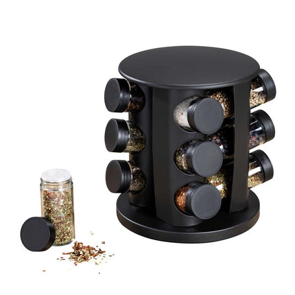 Stainless Steel 9-Hole Spice Jar Set with Round Rack Seasoning Container Durable