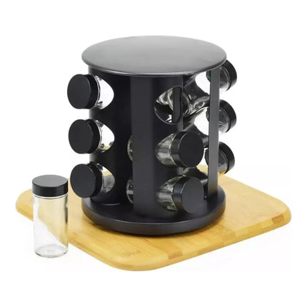 Stainless Steel 9-Hole Spice Jar Set with Round Rack Seasoning Container Durable