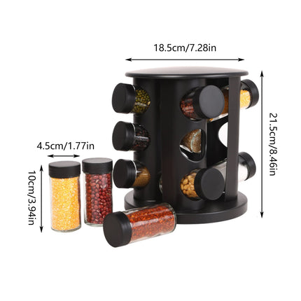 Stainless Steel 9-Hole Spice Jar Set with Round Rack Seasoning Container Durable