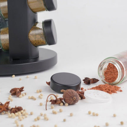 Stainless Steel 9-Hole Spice Jar Set with Round Rack Seasoning Container Durable