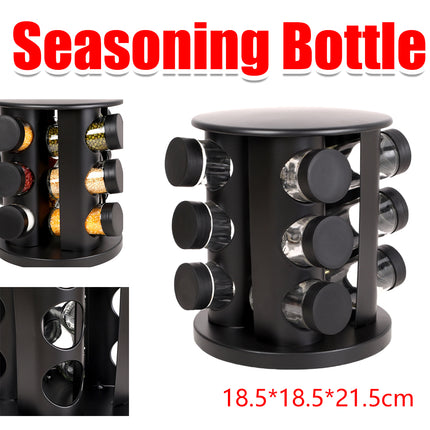 Stainless Steel 9-Hole Spice Jar Set with Round Rack Seasoning Container Durable