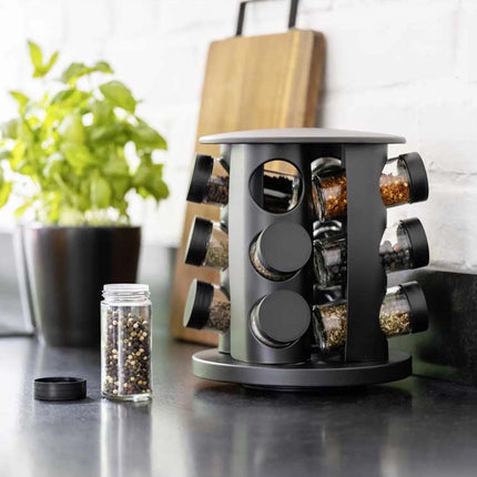Stainless Steel 9-Hole Spice Jar Set with Round Rack Seasoning Container Durable