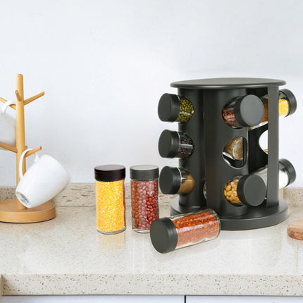 Stainless Steel 9-Hole Spice Jar Set with Round Rack Seasoning Container Durable