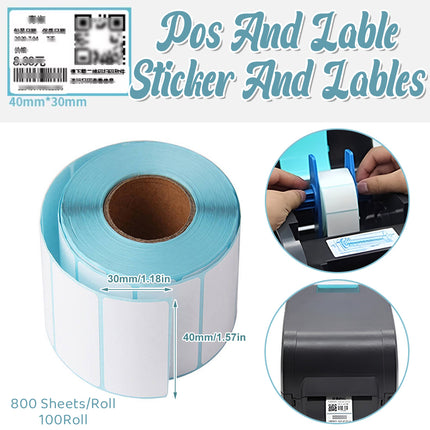 100 Rolls Thermal POS Label Stickers 40 x 30mm Self Adhesive Barcode 800 Sheets