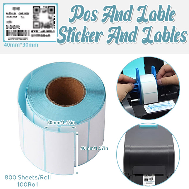 100 Rolls Thermal POS Label Stickers 40 x 30mm Self Adhesive Barcode 800 Sheets
