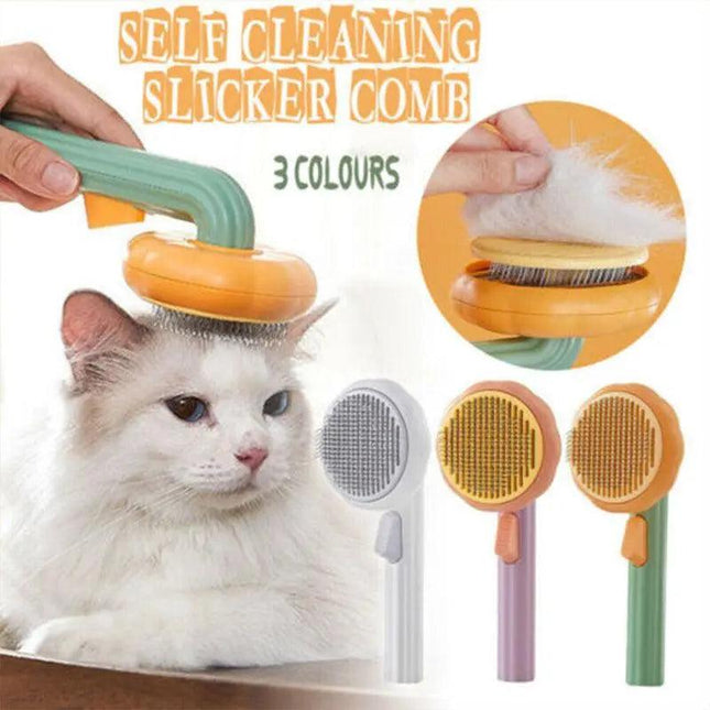 Self Cleaning Slicker Comb For Dog Cat Rabbit Puppy Grooming Pumpkin Brush Tool - Aimall