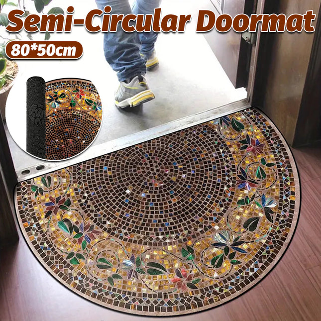Semicircular Retro Stone Pattern Door Mat Dustproof Anti slip Entrance Carpet