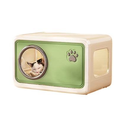 Semi Enclosed Cat House 46.5x30.5x30cm Plastic Round Porthole Yellow Green