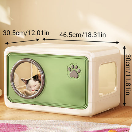 Semi Enclosed Cat House 46.5x30.5x30cm Plastic Round Porthole Yellow Green