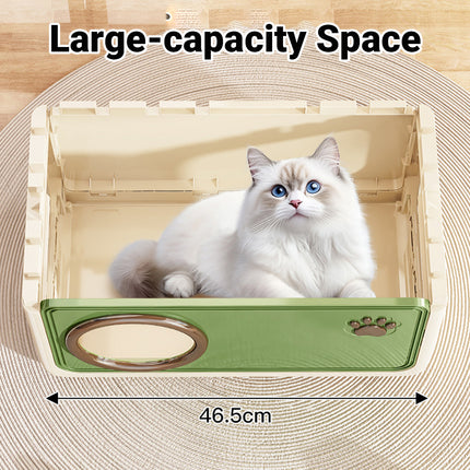 Semi Enclosed Cat House 46.5x30.5x30cm Plastic Round Porthole Yellow Green
