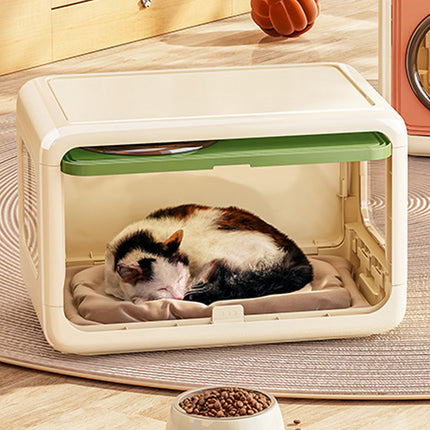 Semi Enclosed Cat House 46.5x30.5x30cm Plastic Round Porthole Yellow Green