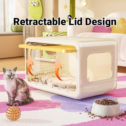 Semi Enclosed Cat House 46.5x30.5x30cm Plastic Round Porthole Yellow Green