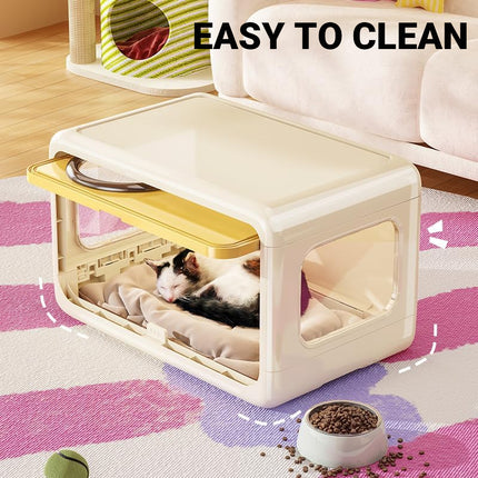 Semi Enclosed Cat House 46.5x30.5x30cm Plastic Round Porthole Yellow Green