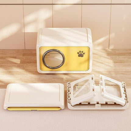 Semi Enclosed Cat House 46.5x30.5x30cm Plastic Round Porthole Yellow Green