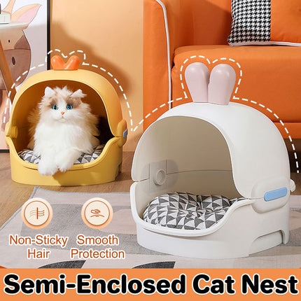 Cat Bed Semi Enclosed Design with Removable Soft Pad Cozy Pet Sleeping Nest