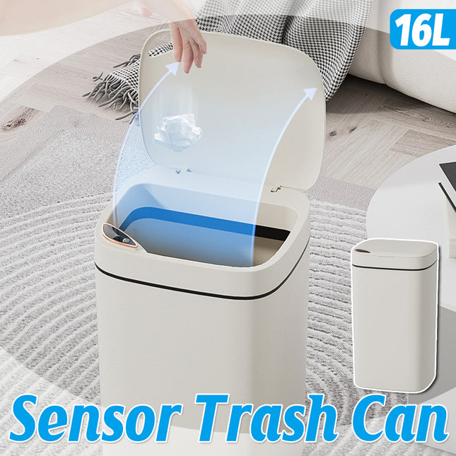 Smart Garbage Can 16L Induction Trash Bin with Lid Large Capacity for Kitchen