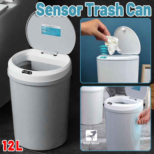 Smart Sensor Trash Can 12L Automatic Grey Waste Bin Electric Touchless Kitchen