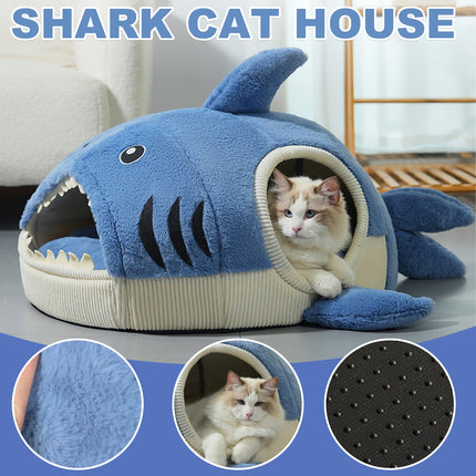 Pet Bed Shark Shape Soft Warm Cave Nest Cat Dog Indoor Winter Sleeping House