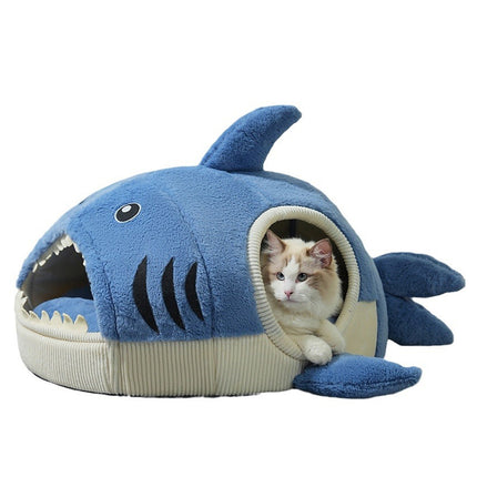 Pet Bed Shark Shape Soft Warm Cave Nest Cat Dog Indoor Winter Sleeping House