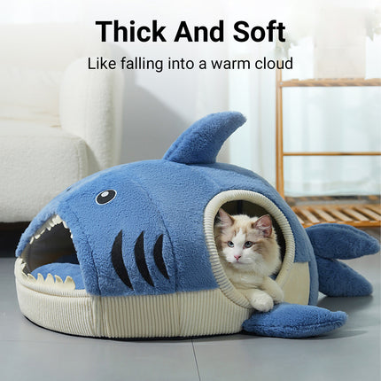 Pet Bed Shark Shape Soft Warm Cave Nest Cat Dog Indoor Winter Sleeping House