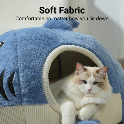 Pet Bed Shark Shape Soft Warm Cave Nest Cat Dog Indoor Winter Sleeping House