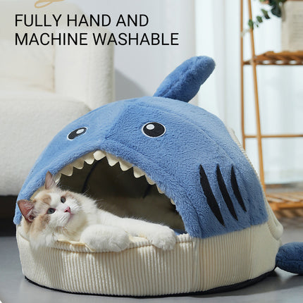Pet Bed Shark Shape Soft Warm Cave Nest Cat Dog Indoor Winter Sleeping House