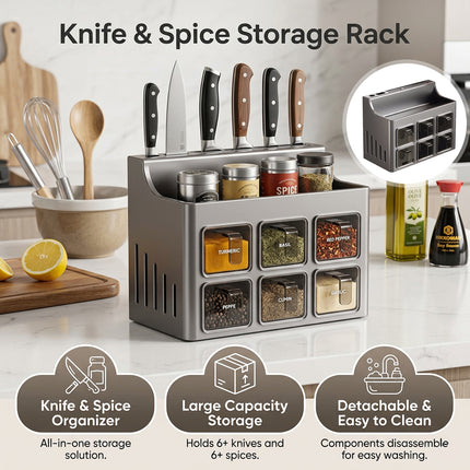 Multifunctional Kitchen Spice Rack Organiser Knife Holder Countertop Wall Mount