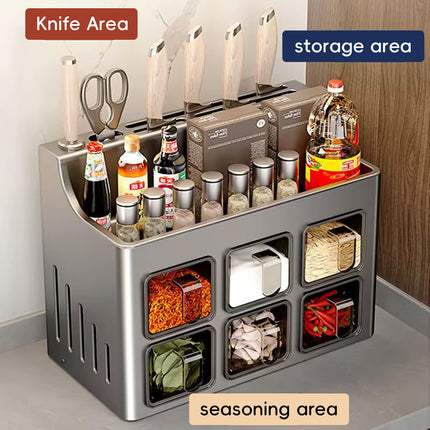 Multifunctional Kitchen Spice Rack Organiser Knife Holder Countertop Wall Mount
