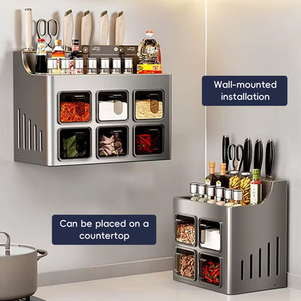 Multifunctional Kitchen Spice Rack Organiser Knife Holder Countertop Wall Mount