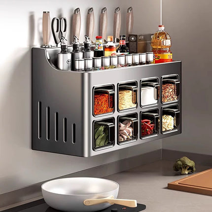 Multifunctional Kitchen Spice Rack Organiser Knife Holder Countertop Wall Mount