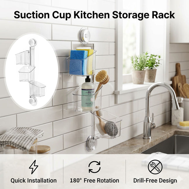 Suction Cup Bathroom Storage Organiser Wall Mount Rotating Vanity Shelf Caddy