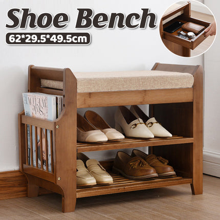 Sitting Shoe Cabinet Shoe Changing Bench Sturdy Bamboo Material Space Saving