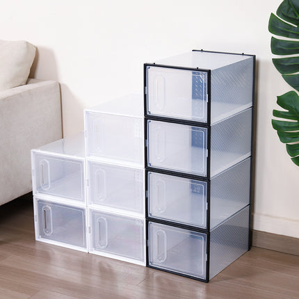 12 Clear Shoe Storage Boxes Stackable Dustproof with Secure Suction Door