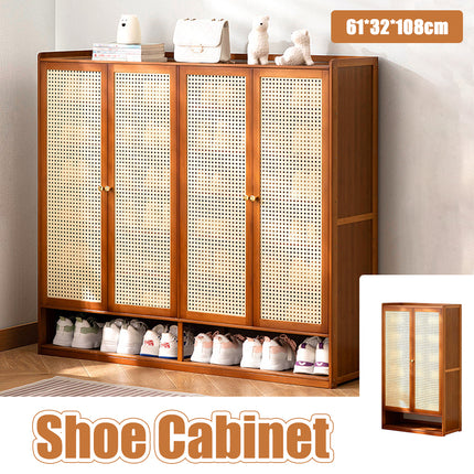 2 Door Dustproof Bamboo Shoe Cabinet Storage Organiser Durable for Home Enterway