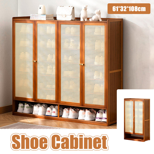 2 Door Dustproof Bamboo Shoe Cabinet Storage Organiser Durable for Home Enterway