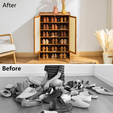 Home Entryway Bamboo Shoe Cabinet With Door Breathable Dustproof Space Saving