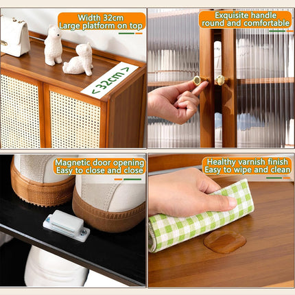 Home Entryway Bamboo Shoe Cabinet With Door Breathable Dustproof Space Saving