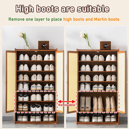 Home Entryway Bamboo Shoe Cabinet With Door Breathable Dustproof Space Saving